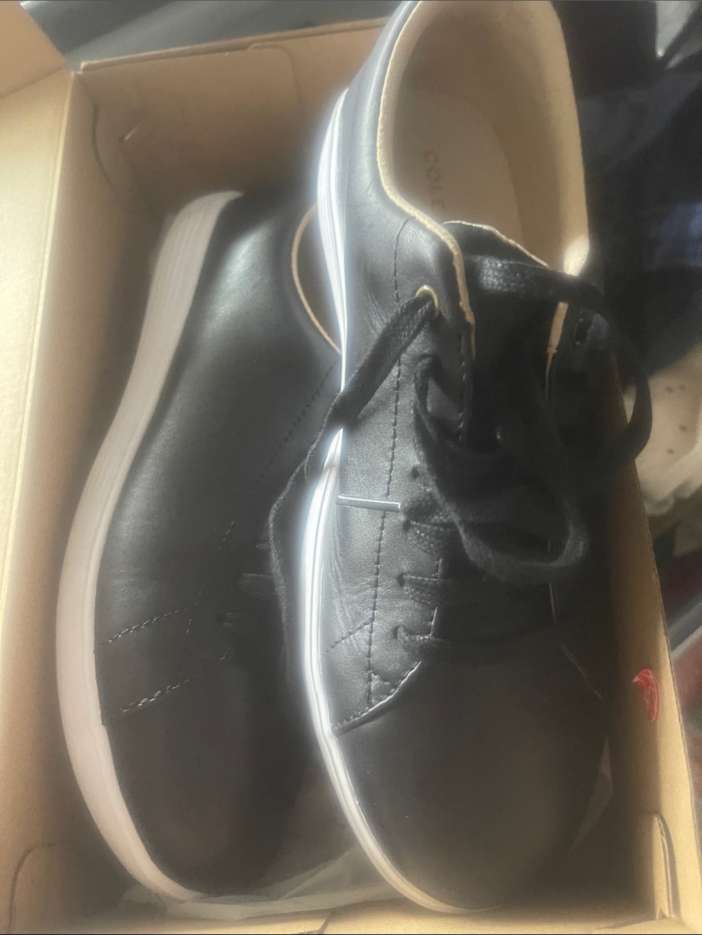 Cole Haan Black Leather Low-Top Sneakers with White Sole